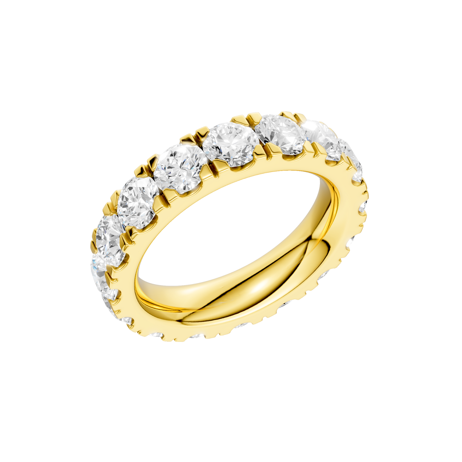 A magnificent 14k yellow gold eternity band featuring a continuous circle of 4.0 total carats of brilliant round-cut lab-grown diamonds