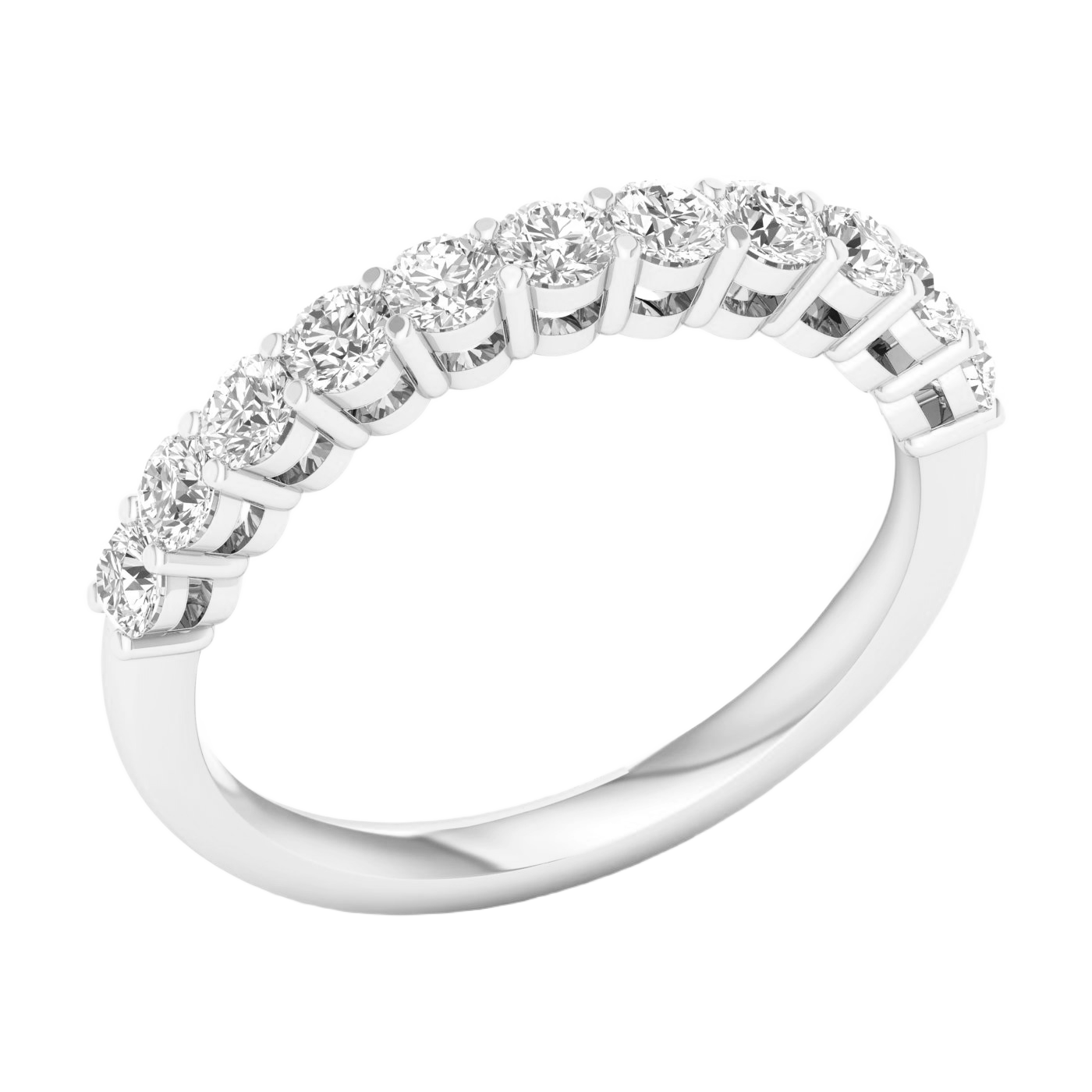 A brilliant 14k white gold half eternity ring showcasing a shimmering row of premium round-cut lab-grown diamonds.