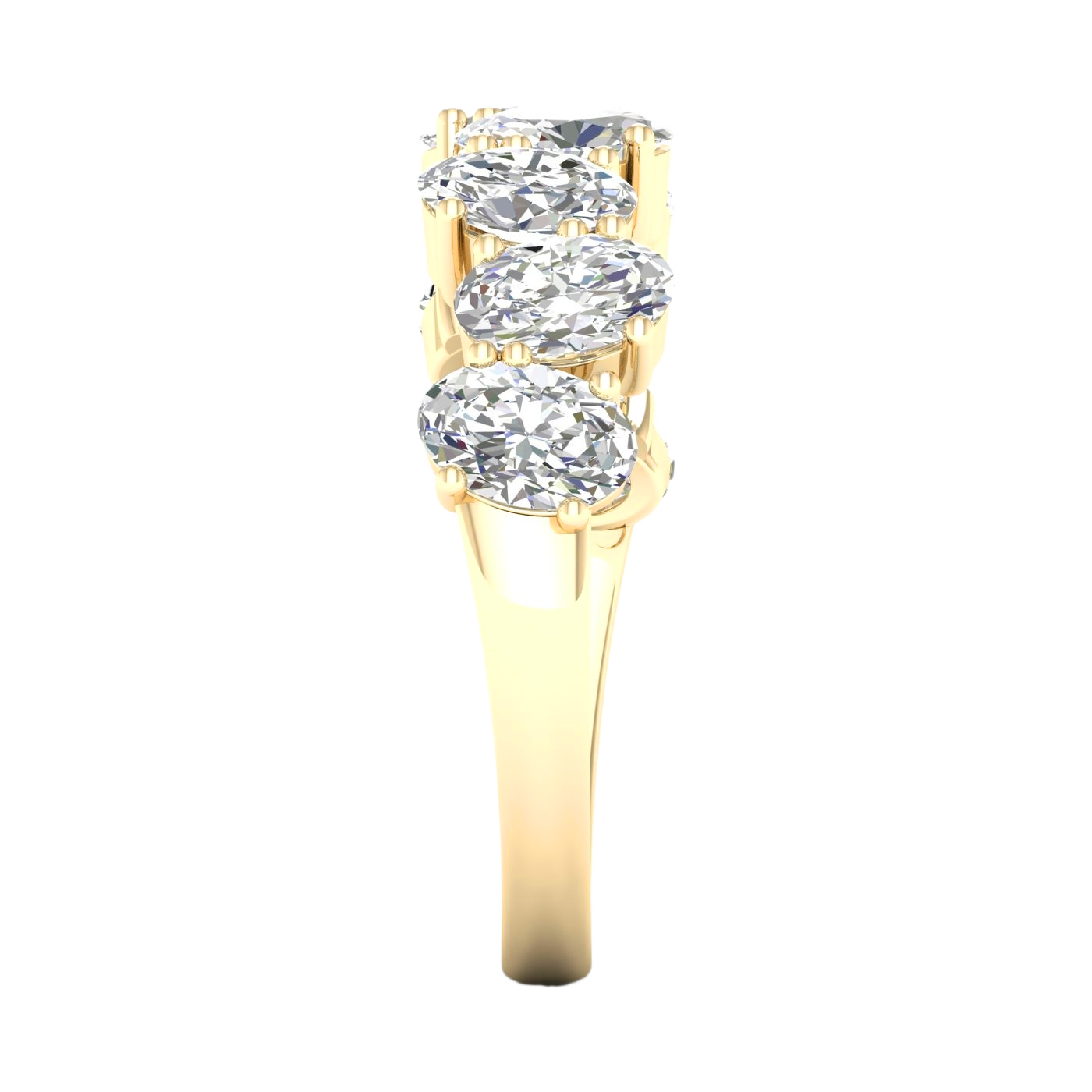 A sophisticated 14k yellow gold 2/3 eternity wedding band featuring 2.0 total carats of shimmering oval-cut lab-grown diamonds.