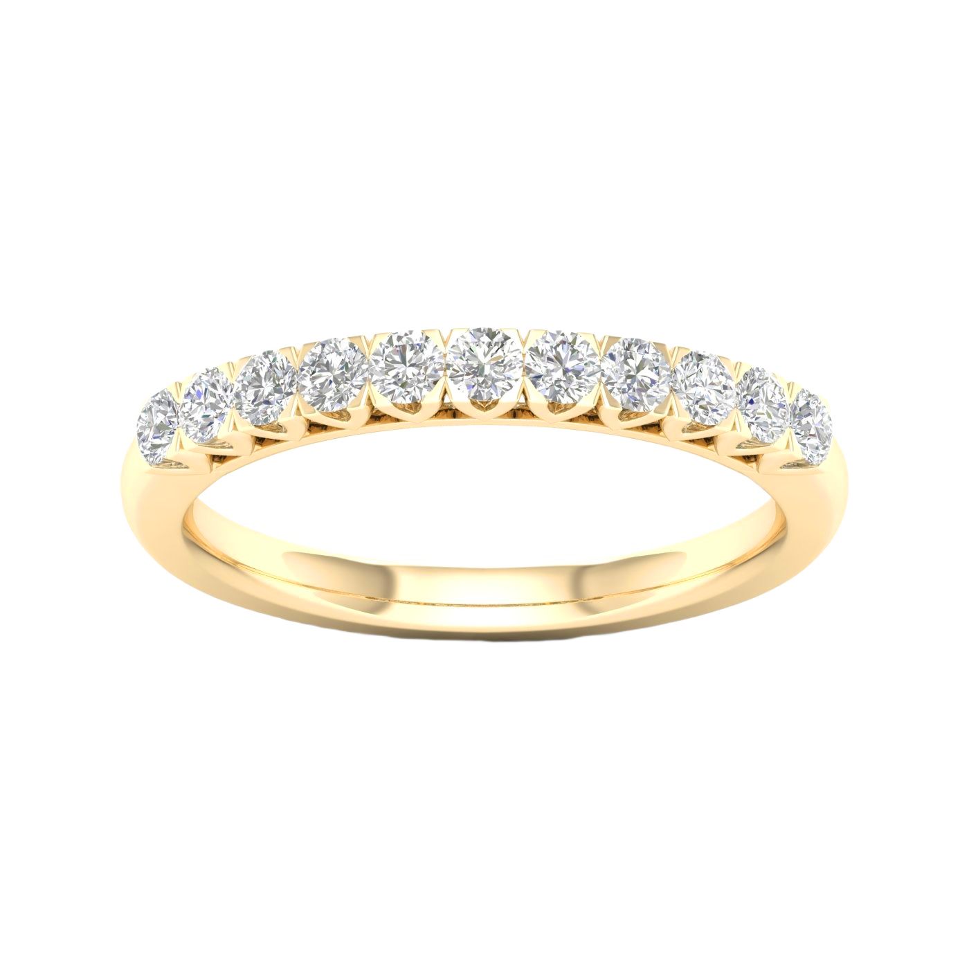 A delicate 14k yellow gold wedding band featuring 0.33 total carats of round-cut lab-grown diamonds in a classic half eternity setting.