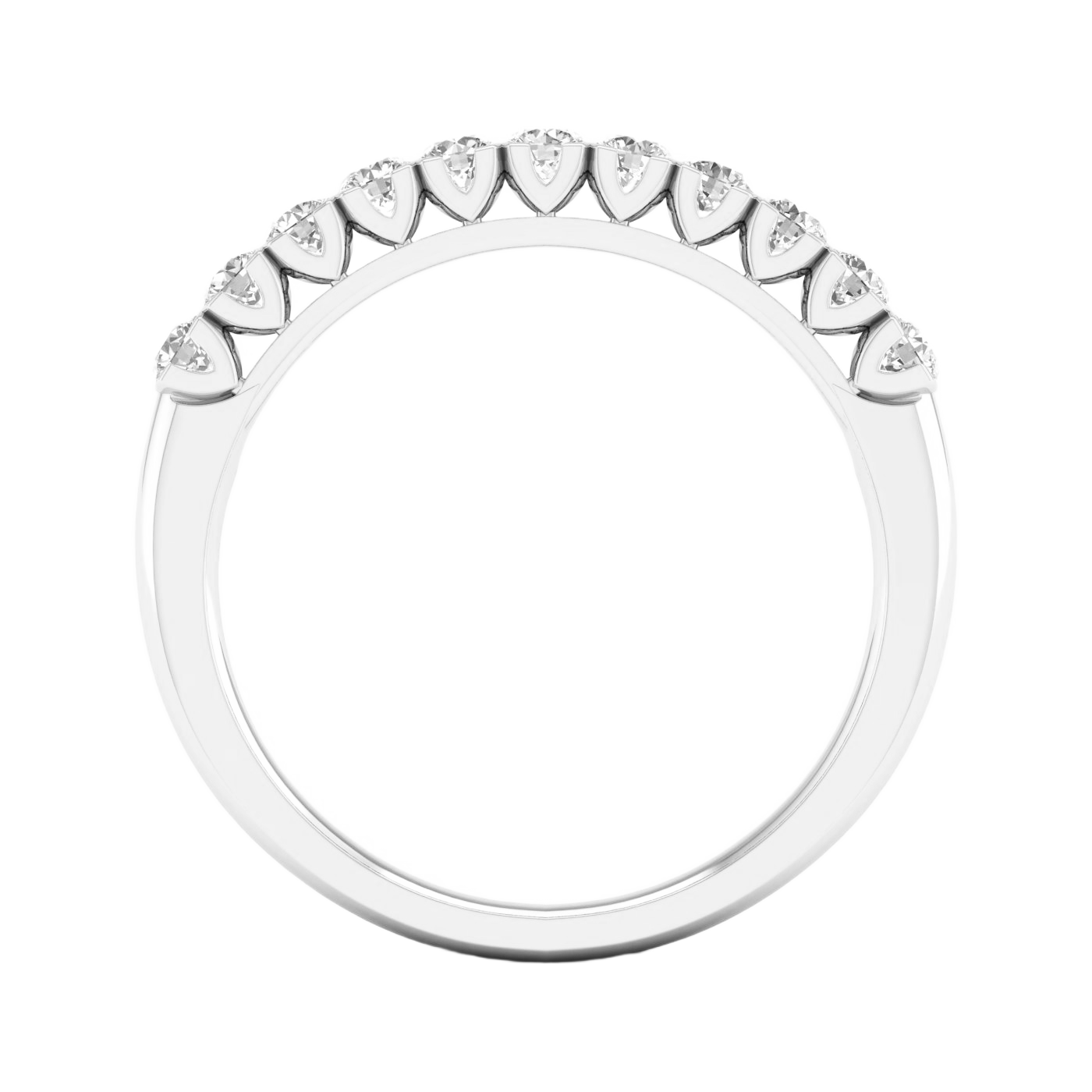 A refined 14k white gold half eternity ring showcasing a shimmering row of premium round-cut lab-grown diamonds.