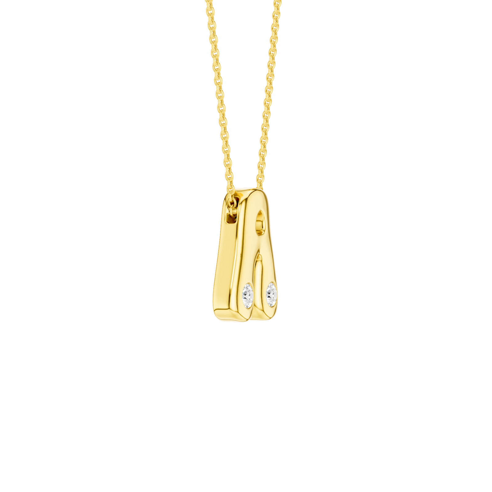 A high-polish 14k yellow gold initial pendant by Amorati featuring star and geometric insets with shimmering round-cut lab-grown diamonds. Amorati’s signature F O U R T E E N T H Collection