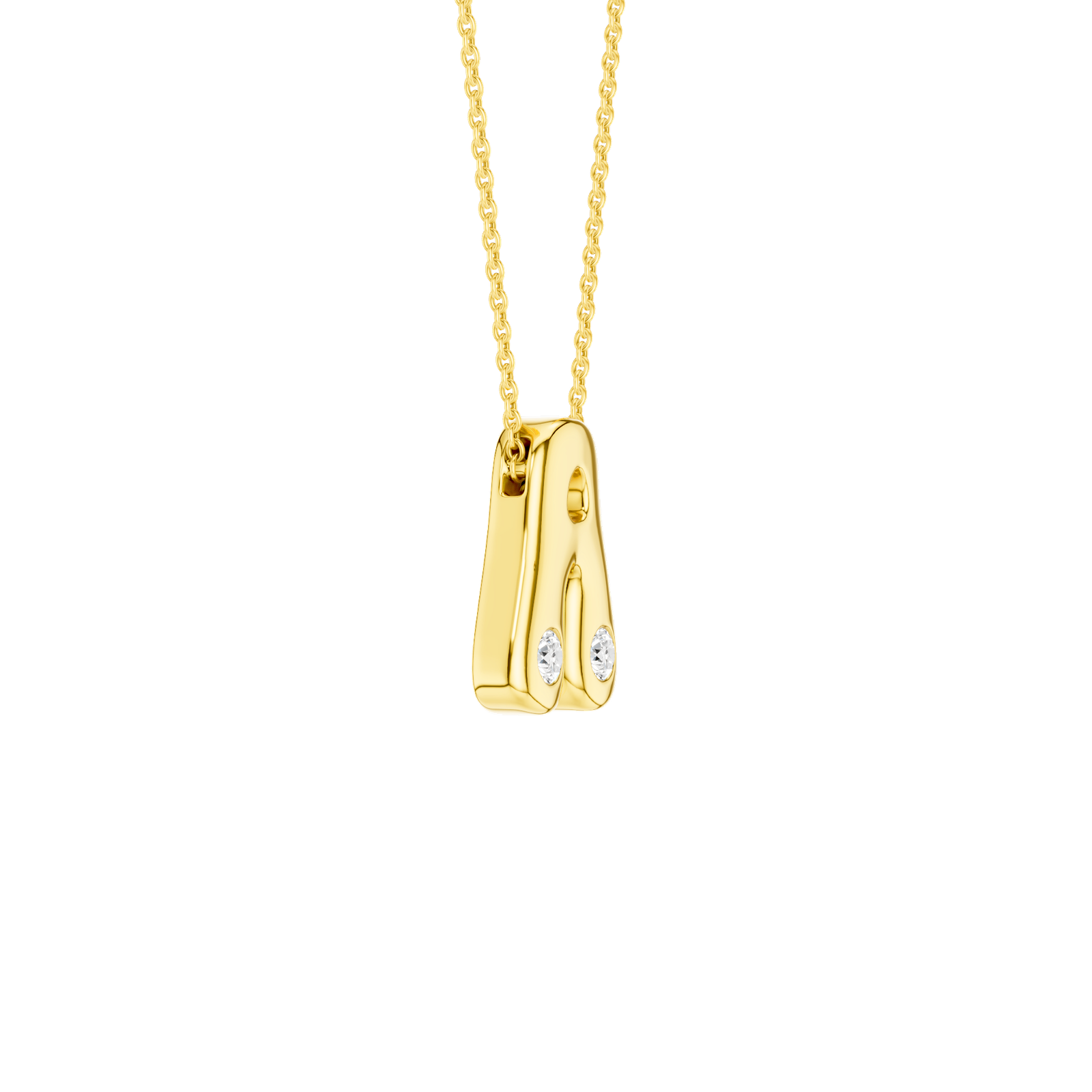 A high-polish 14k yellow gold initial pendant by Amorati featuring star and geometric insets with shimmering round-cut lab-grown diamonds. Amorati’s signature F O U R T E E N T H Collection
