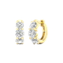 An angled view of a pair of 14K yellow gold huggie hoops, highlighting the wide, double-row design.
