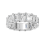 A top-down view of a 14K white gold eternity band with a continuous line of exceptionally bold, horizontally-set rectangular jewels.