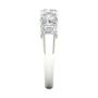 A side-profile view of a 14K white gold eternity ring, showing the secure setting and the large emerald-cut diamonds.