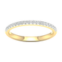 A top-down view of a 14K yellow gold thin band ring with a continuous line of petite, pavé-set round jewels.
