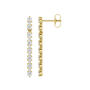 A front and side profile view of a 14K yellow gold vertical drop earring, showing the sleek design and a continuous line of diamonds.