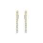 A pair of 14K yellow gold hoop earrings with a continuous line of pavé diamonds on the outer circumference, shown from the front.