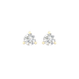 A pair of 14K yellow gold three-prong diamond stud earrings, shown from the front.