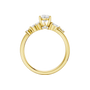 An fromt view of a 14K yellow gold ring, showcasing the brilliant arrangement of the jewels.