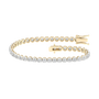 An angled view of the 14K yellow gold F VS diamond tennis bracelet, showing the gold cup setting and secure clasp.