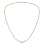 Front view of a yellow gold diamond tennis necklace featuring a continuous row of round brilliant-cut diamonds set in polished gold.