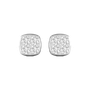Front view of cushion-shaped cluster diamond stud earrings in white gold, featuring brilliant-cut diamonds arranged in a soft square design with cool gold framing.