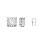 Side profile of white gold princess-cut diamond stud earrings highlighting the structured setting, secure prongs, and vertical pavé diamond accents along the gallery.