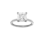 A front view of the Princess cut diamond engagement ring in 14k white gold with a pavé diamond band and cathedral setting