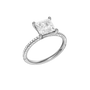 A three-quarter view of the Princess cut diamond engagement ring in platinum with a pavé diamond band and cathedral setting
