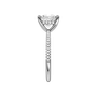 A side view of the Princess cut diamond engagement ring in platinum with a pavé diamond band and cathedral setting