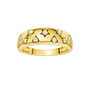 A high-polish 14k yellow gold dome ring by Amorati featuring scattered star and geometric insets with shimmering round-cut diamonds. Amorati’s signature F O U R T E E N T H Collection.