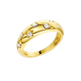 A high-polish 14k yellow gold dome ring by Amorati featuring scattered star and geometric insets with shimmering round-cut diamonds. Amorati’s signature F O U R T E E N T H Collection.