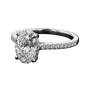 An angled view of The Empress Oval engagement ring by Amorati, showcasing a commanding 5-carat oval-cut diamond designed to elongate the finger and deliver exceptional surface-area sparkle.