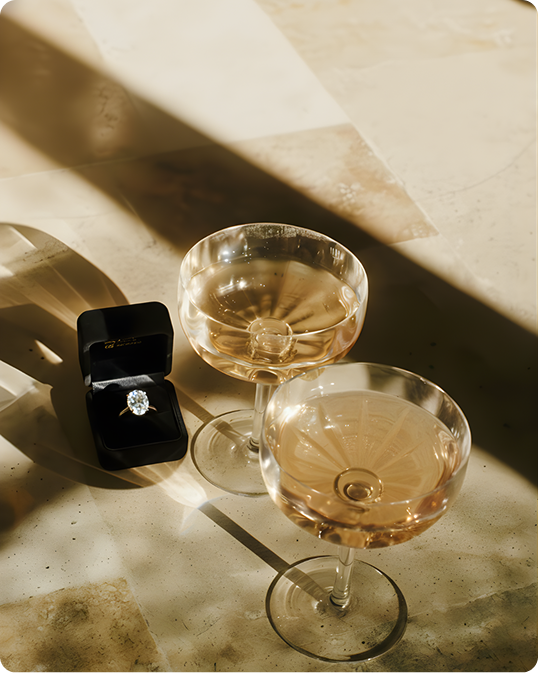 Ring box with champagne glasses