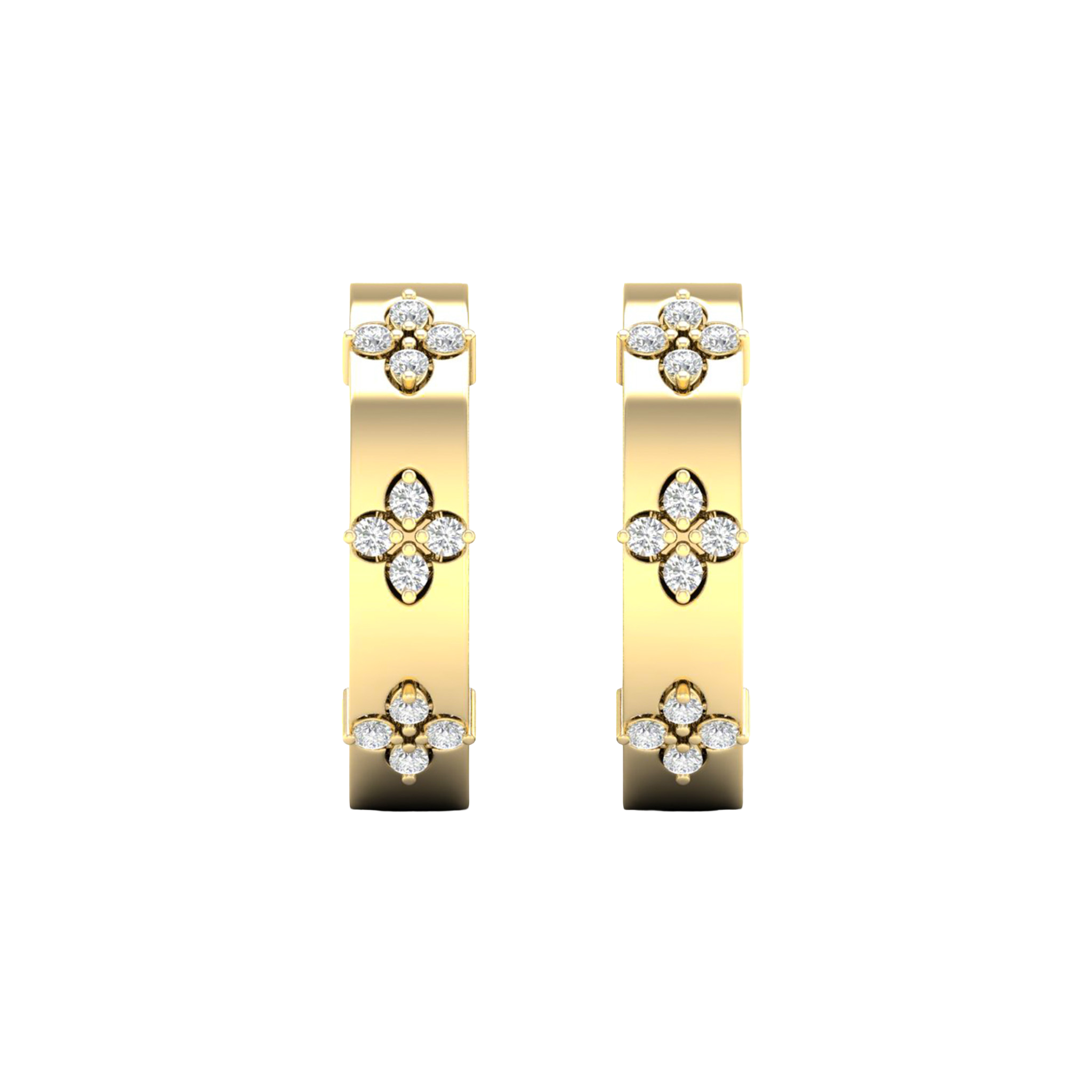 A pair of 14K yellow gold huggie hoop earrings from the Amorati Collection, shown from the front.