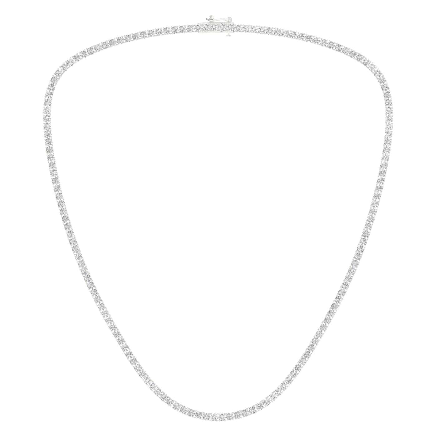 A full top-down view of The Daily Standard 14K white gold F VS diamond tennis necklace.