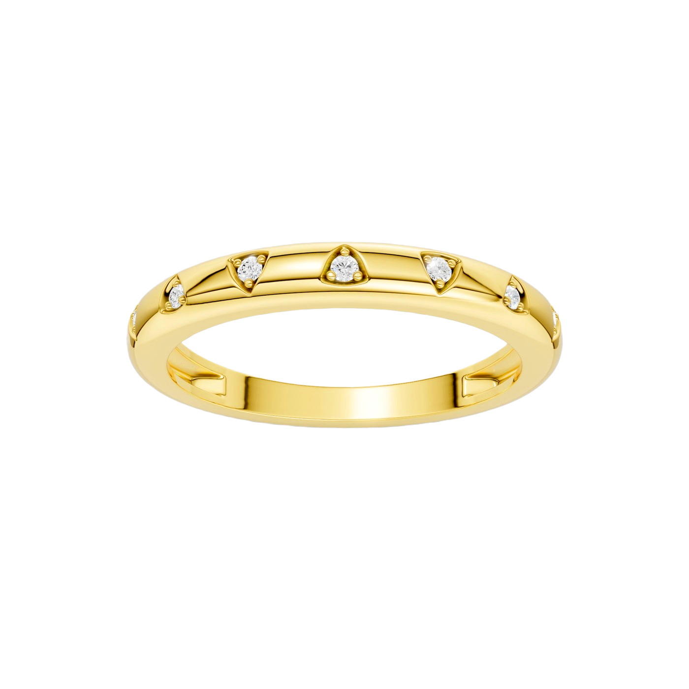 A bold, high-polish 14k yellow gold statement ring by Amorati featuring scattered star and geometric insets with shimmering round-grown diamonds. Amorati’s signature F O U R T E E N T H Collection.