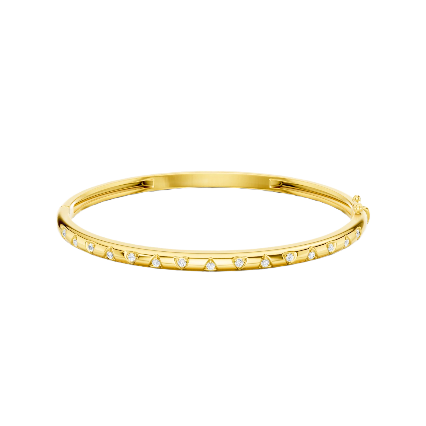 A sleek, high-polish 14k yellow gold bangle from the Amorati Fourteen Collection, featuring scattered star insets with shimmering round lab-grown diamonds.