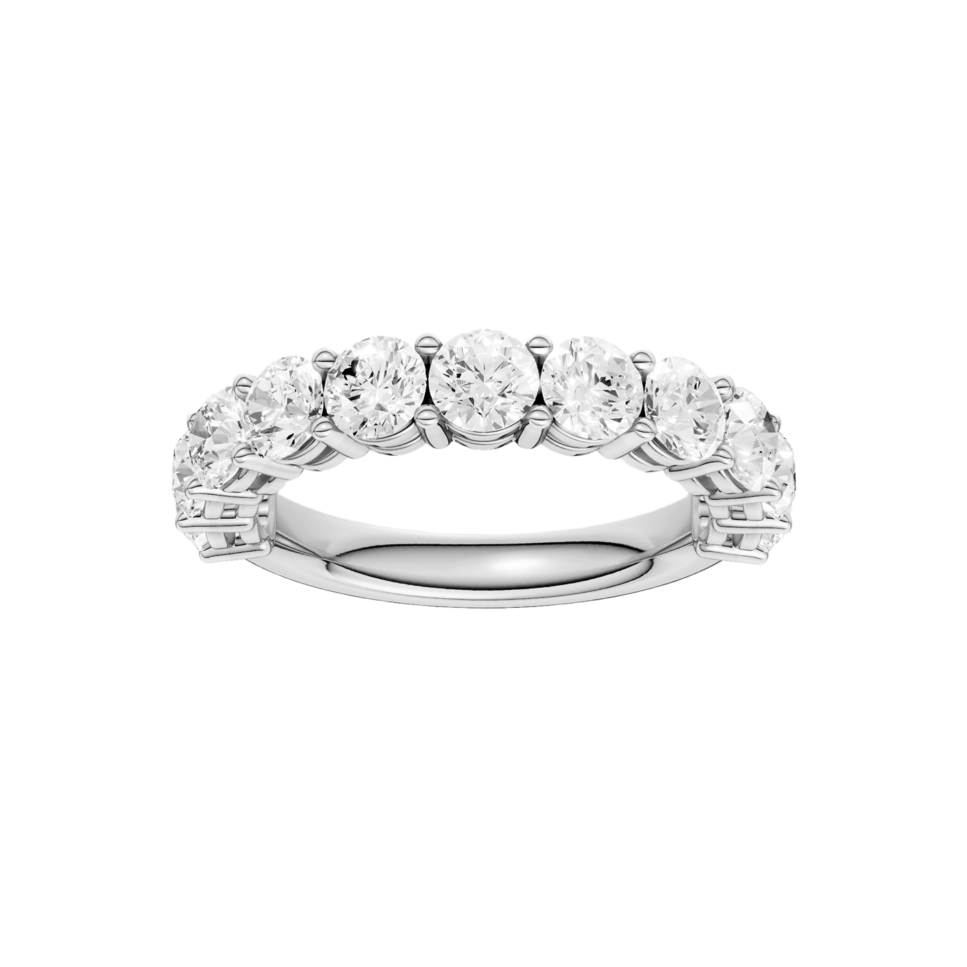 A brilliant 14k white gold 2/3 eternity wedding band showcasing 2.0 carats of premium round-cut lab-grown diamonds.