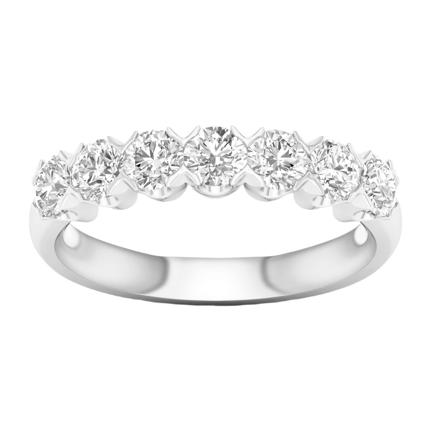 A bright 14k white gold anniversary band showcasing 1.0cttw of premium round-cut lab-grown diamonds.