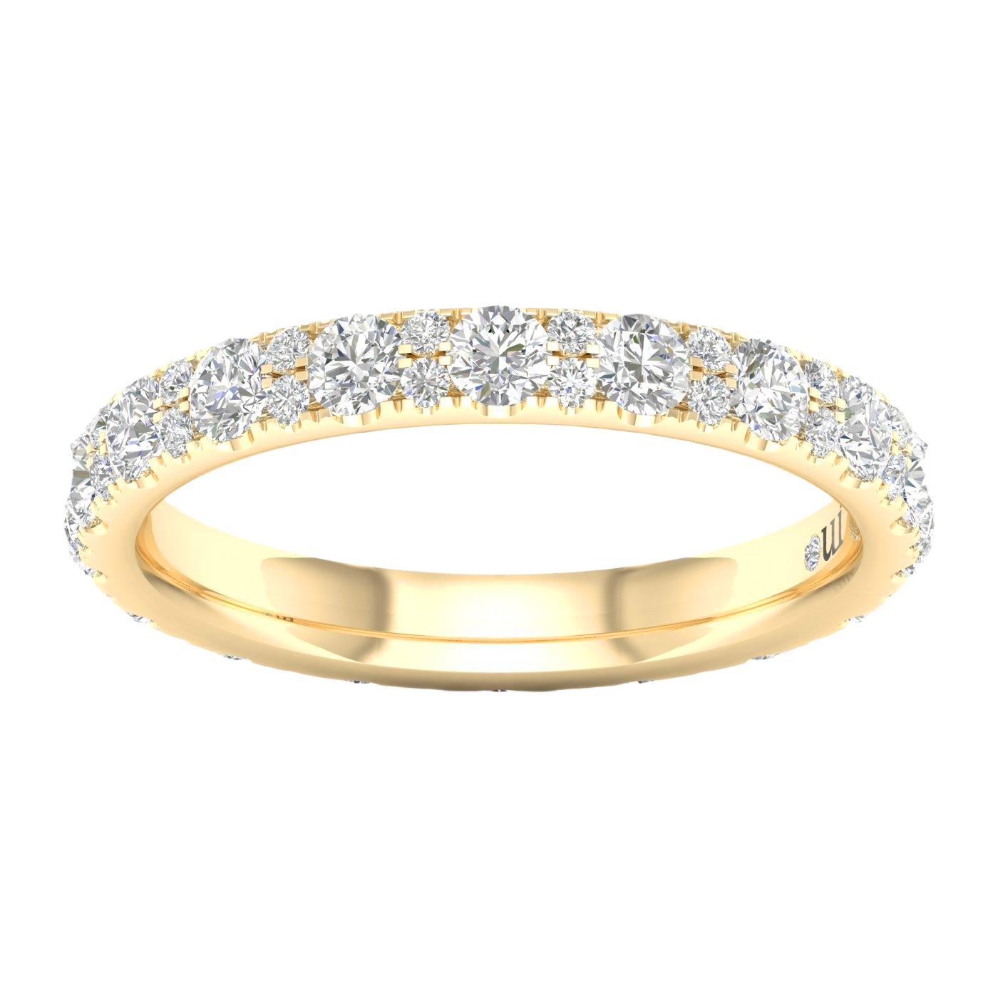 A stunning 14k yellow gold full eternity band featuring a continuous circle of 1.25 total carats of brilliant round-cut lab-grown diamonds.