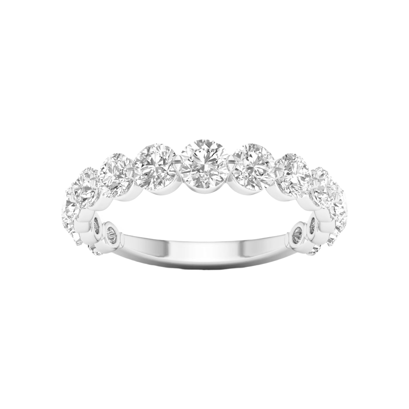 A brilliant 14k white gold anniversary band showcasing a shimmering row of graduated premium round-cut lab-grown diamonds.