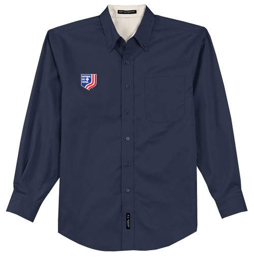 NSP Branded - Men's LS Button-up Shirt - Navy & Light Stone w/ NSP Shield - SALE! - Small only