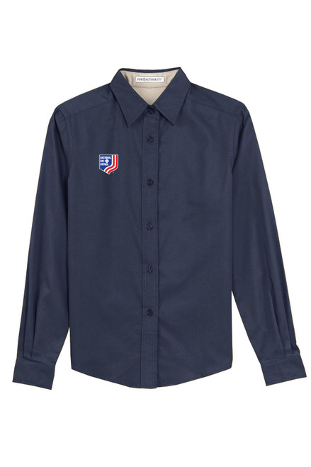 NSP Branded - Women's LS Button-up Shirt - Navy & Light Stone w/ NSP Shield - Sm & Med Only - SALE!