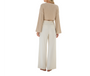 Linen-blend wide-leg pants in cream with visible twill texture and relaxed drape.