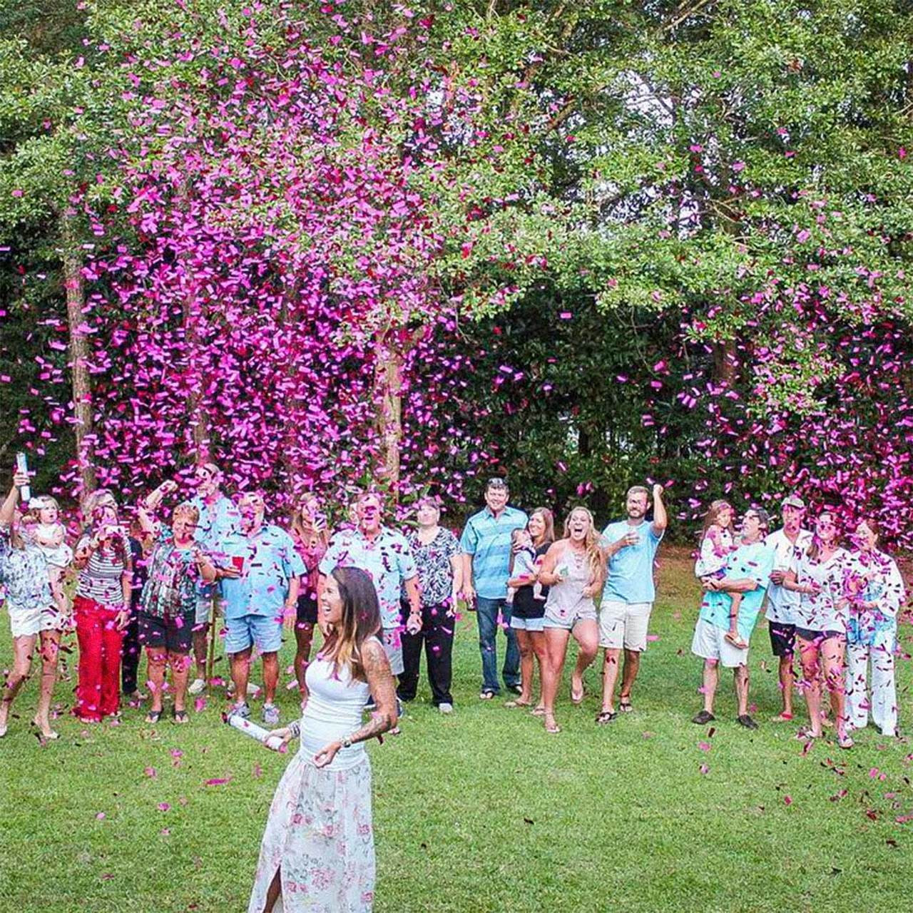 Gender Reveal Confetti & Powder Smoke Cannons - 2 Pink and 2 Blue