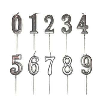 Silver Number Birthday Anniversary Wedding Candle Silver 3 inch