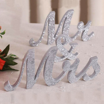 Mr and Mrs Sign Wedding Decorations - Silver Sparkle