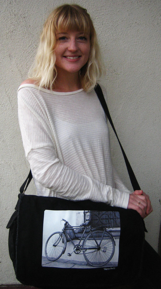 Bike Messenger Bag, Black, Cotton Canvas by Dharma Love