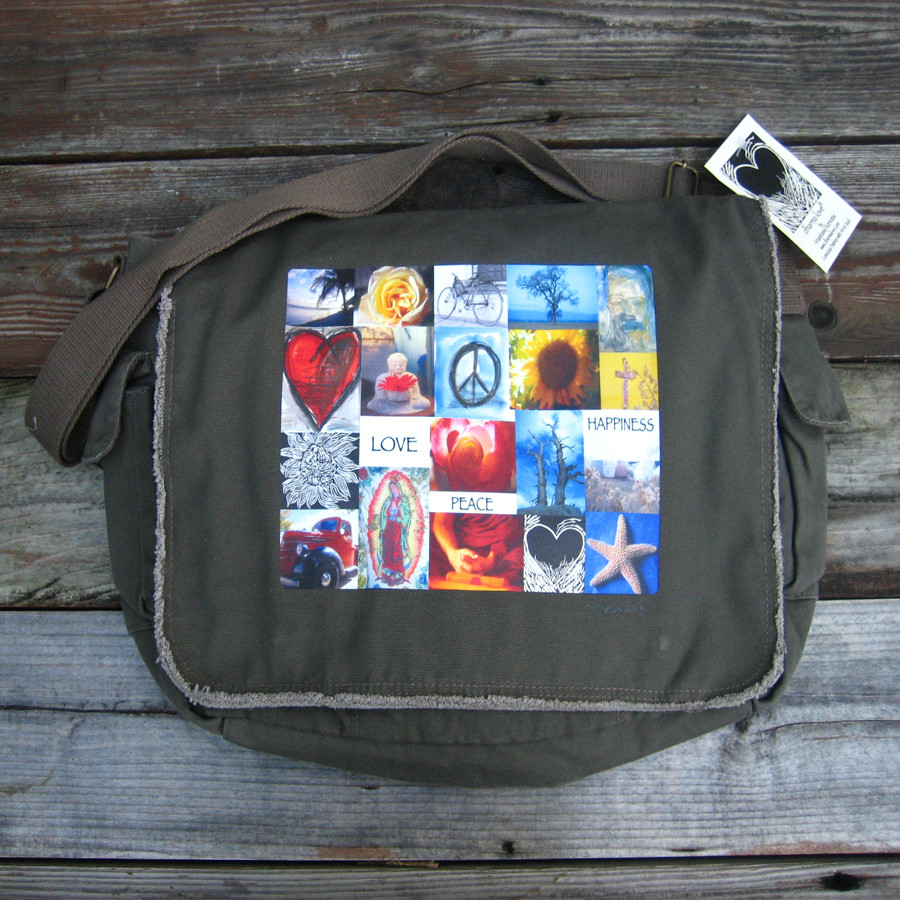 Love, Peace & Happiness Cotton Canvas Messenger Bag