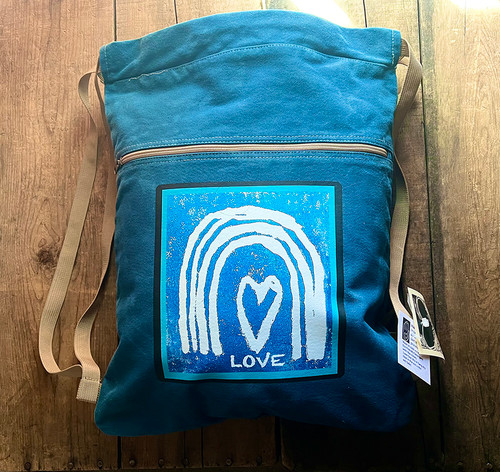 Rainbow with Heart Boho Cotton Canvas Cinch Backpack