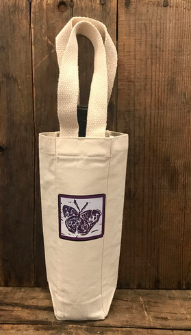 Butterfly Block Print Single & 2 Bottle Cotton Canvas Wine/Gift Bag