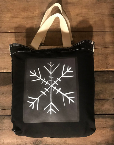 Snowflake (Block Print) Cotton Canvas Girly Tote/Purse