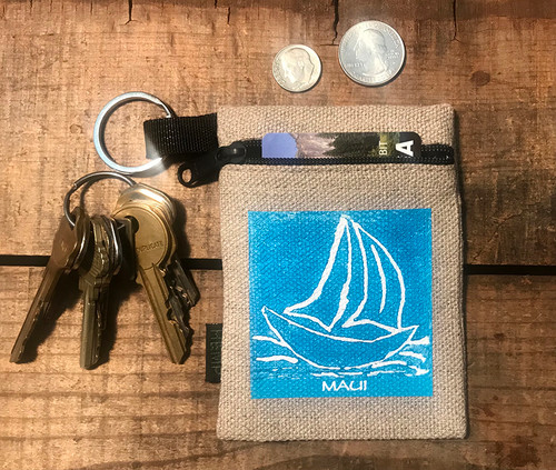 Sailboat (block print) Hemp Key Coin Purse Pouch