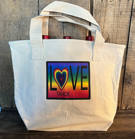 Love Tahoe Pride ( Available without Tahoe) Wine & Growler Cotton Canvas Tote Bag