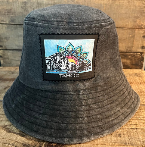 Dharma Love Bucket Hat  100% Cotton Mountain Mandala Sunrise  Tahoe, Truckee, Custom Location or No Text