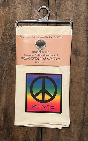 Dharma Love Tea Towel (Kitchen Towel) Organic Cotton Flour Sack Towel Rainbow Peace Sign