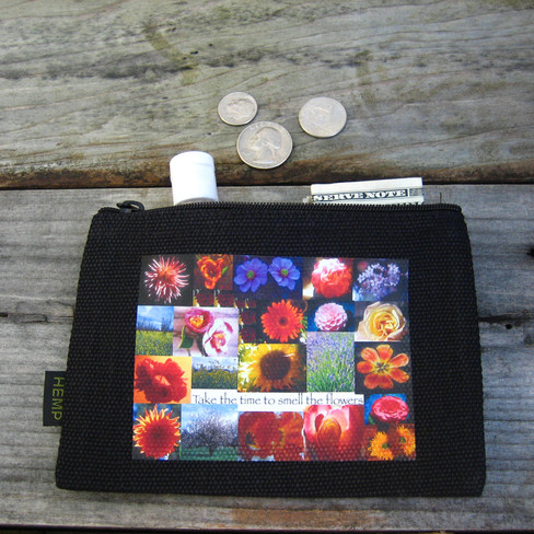 Take the time to smell the flowers Medium, Large Hemp Coin Purse Pouch